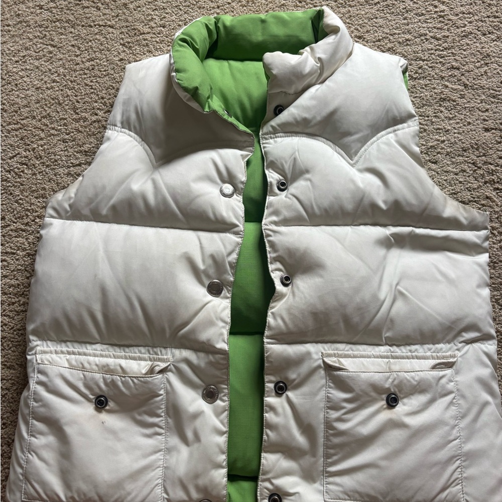 White/Green Reversible Puffer Vest